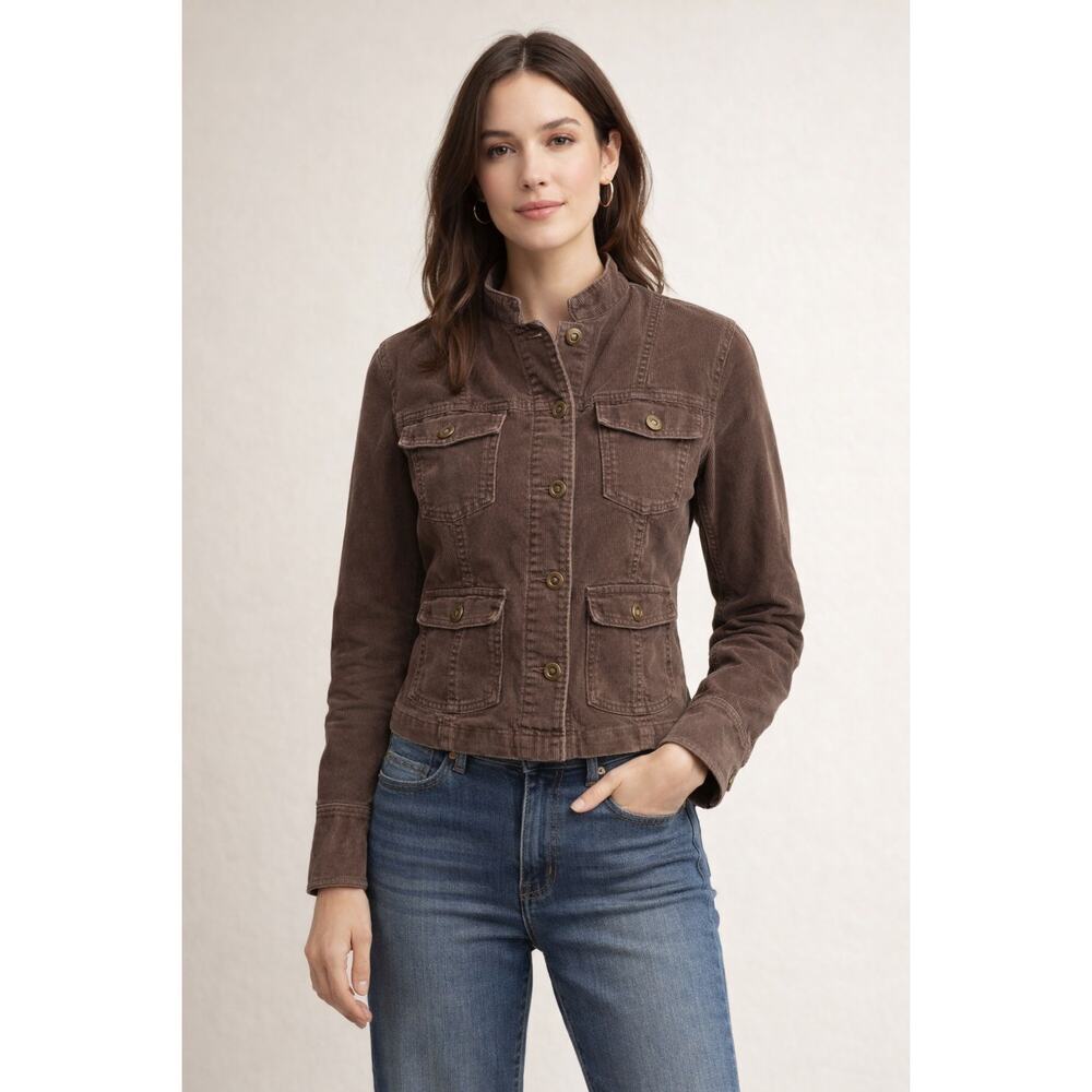 Garnet Hill Brown Corduroy Jacket Size 4 Cropped Utility Button Front